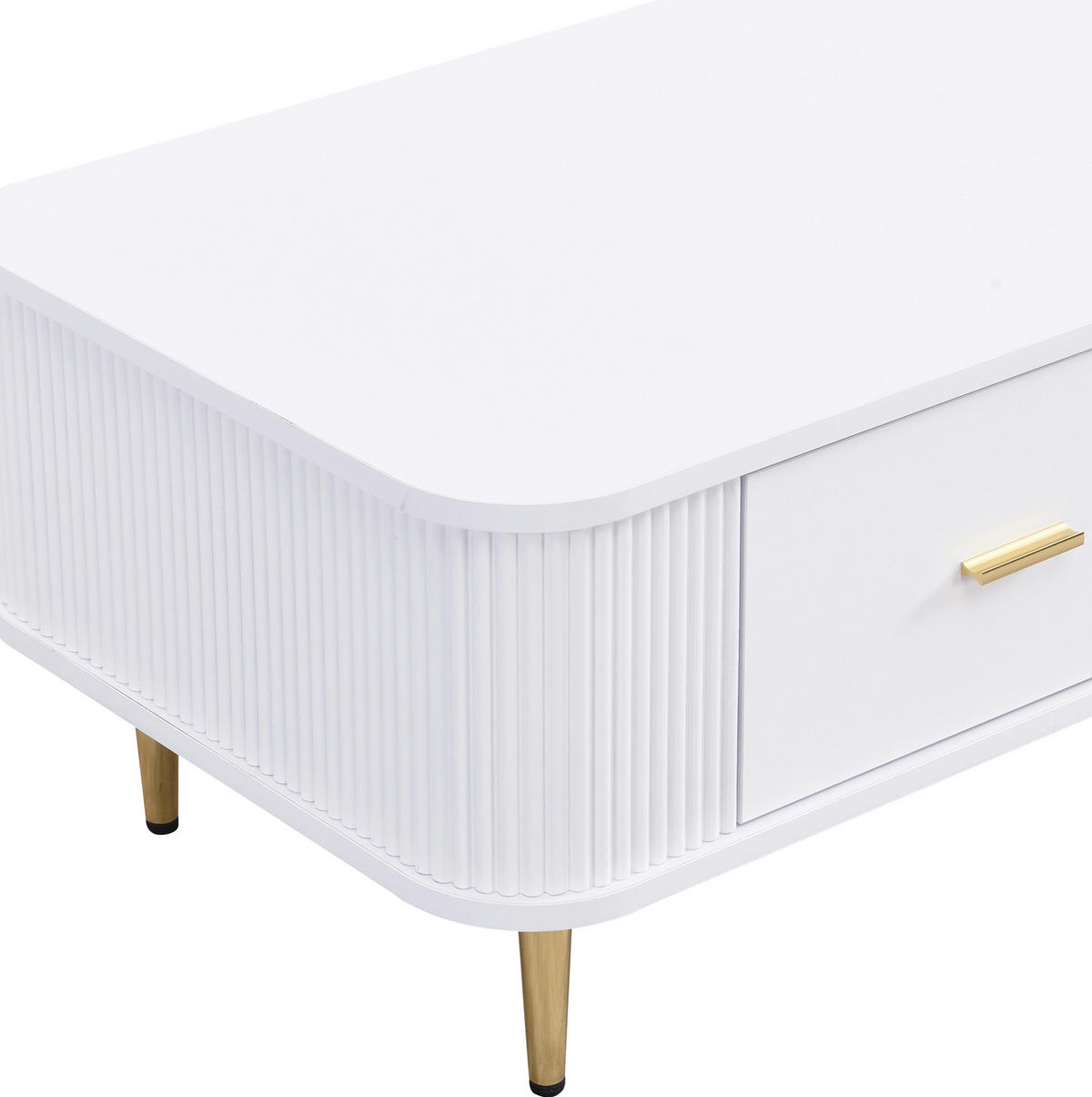 COUCHTISCH aus MDF 105x51x38 cm Weiß mit 4 Schubladen und goldfarbenen Griffen - Weiß, Holzwerkstoff (105/51/38cm) - IVMEU
