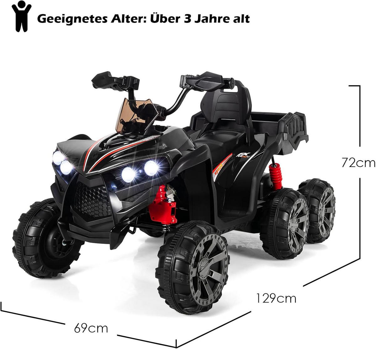 KINDERQUAD 12V Elektro Schwarz - Schwarz, Kunststoff (69/72/129cm) - COSTWAY