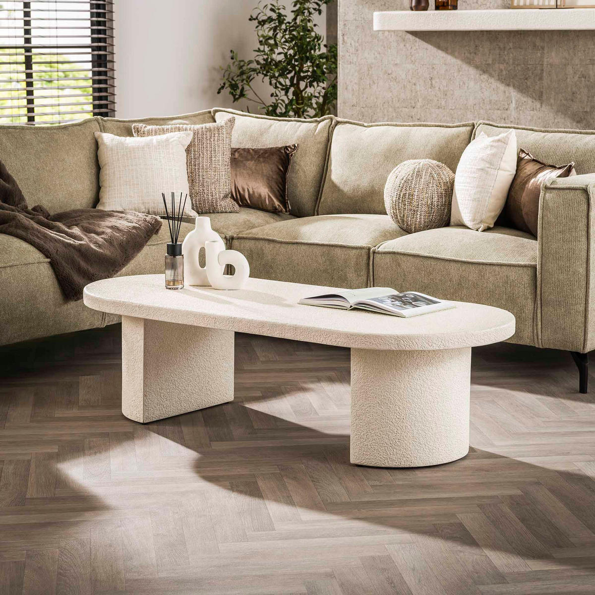 COUCHTISCH Arch Weiß 65/150/40 cm - Weiß, Stein (65/150/40cm) - Hoyz Collection