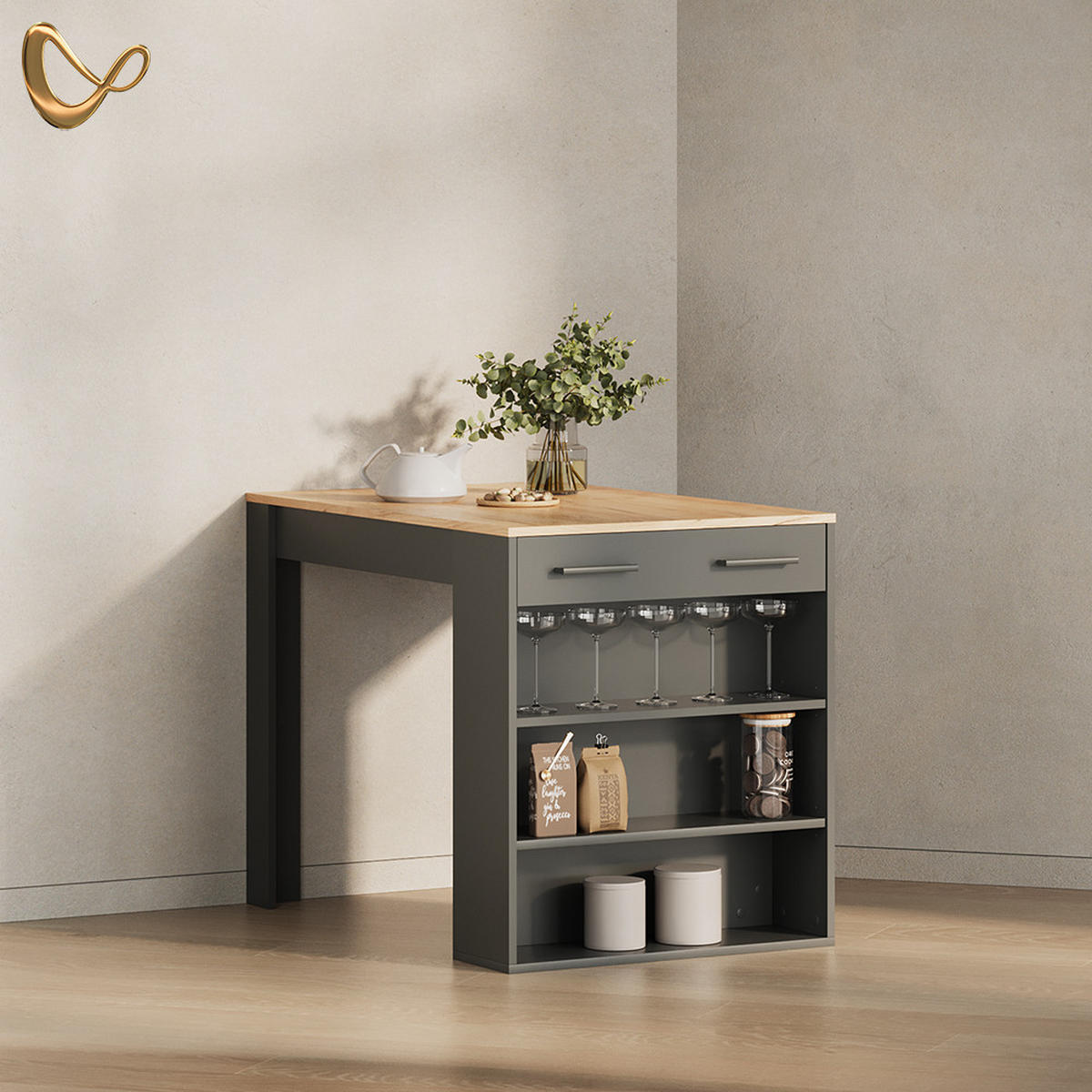 ESSTISCH Regusa Anthrazit/Goldkraft Eiche 67 x 100 cm - Honigeiche/Anthrazit, Holzwerkstoff (100/67/77.5cm) - Livinity®