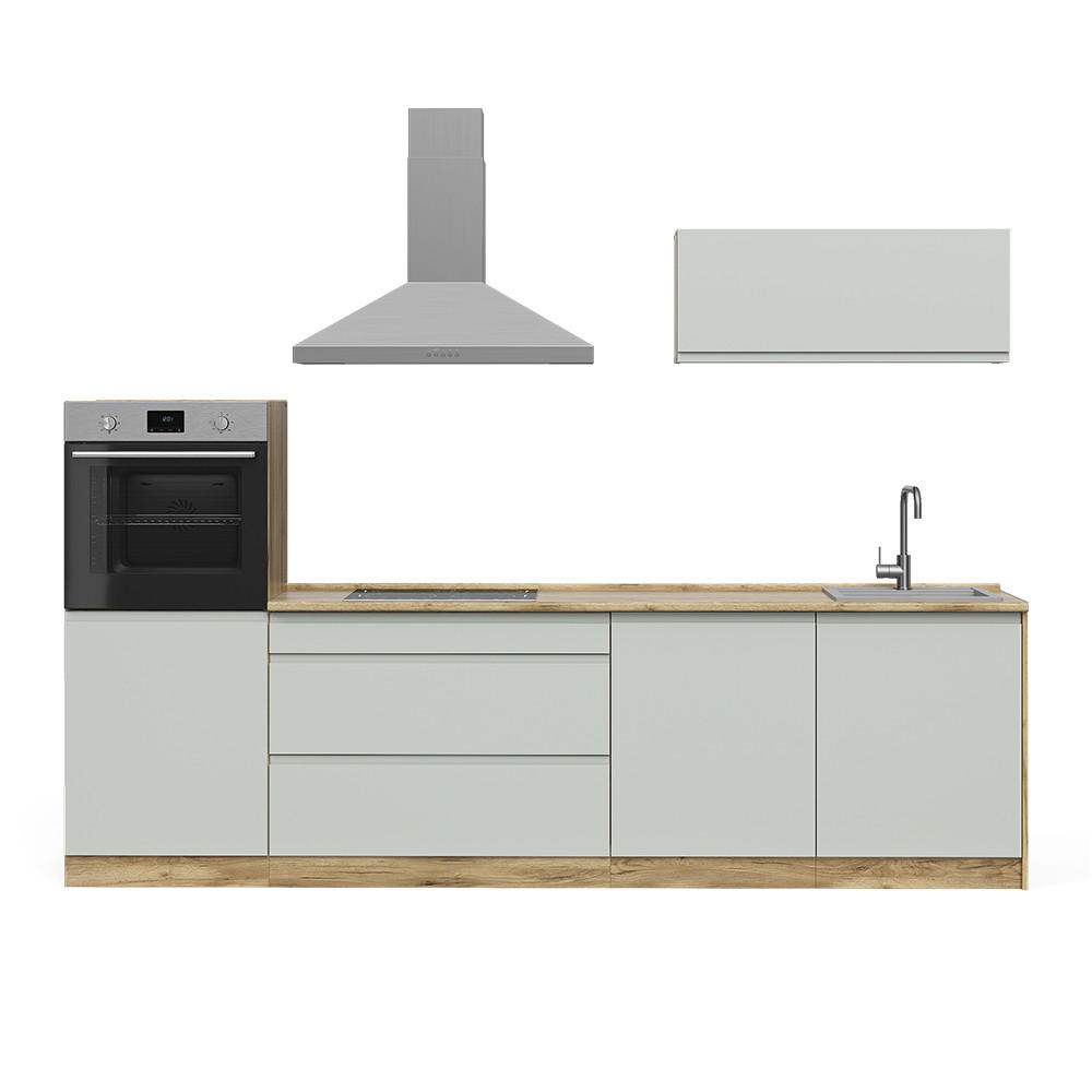 Vicco Küchenzeile Pastellgrün, Eiche 280x143x60 cm