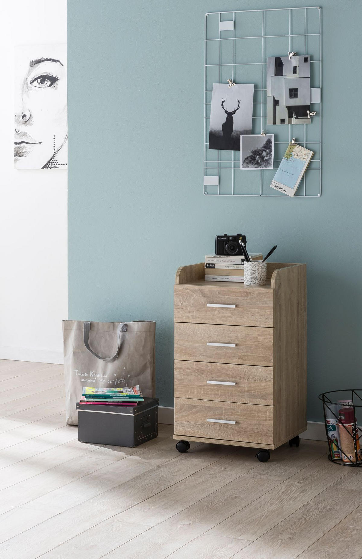ROLLCONTAINER 4 Schubladen Ablage Melaminbeschichtet ISONZO, Beige 40x33x71 cm - Beige/Schwarz, Holz/Kunststoff (40/71/33cm) - KADIMA DESIGN