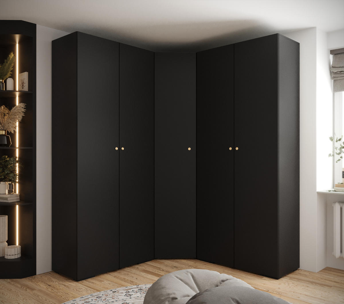 GARDEROBEN-SET 236,7/181,7/47 - Goldfarben/Schwarz, Holz/Kunststoff (181.7/236.7/47cm) - Abiks Möbel
