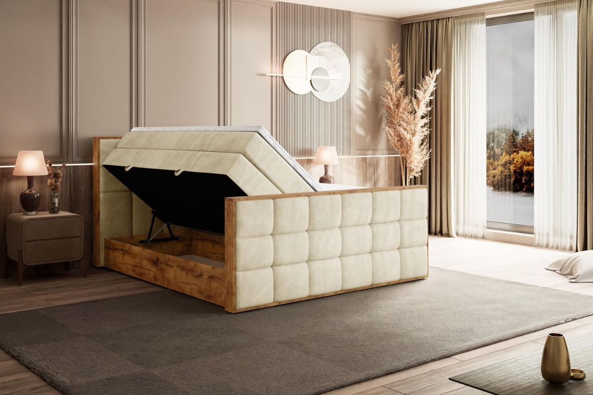 BOXSPRINGBETT mit Matratze H3|H4 und Lattenrost - LOLLI2-Z KING-160x200 - Beige Monolith - Beige, Holzwerkstoff (160/200cm) - ALTDECOR