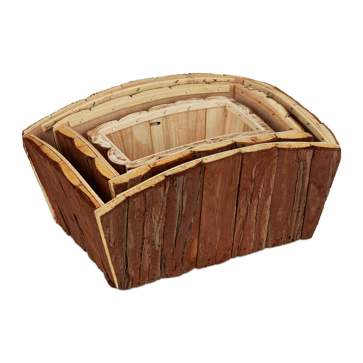 3xHOLZBLUMENKASTEN - Braun, Holz (32/15/23cm) - Relaxdays