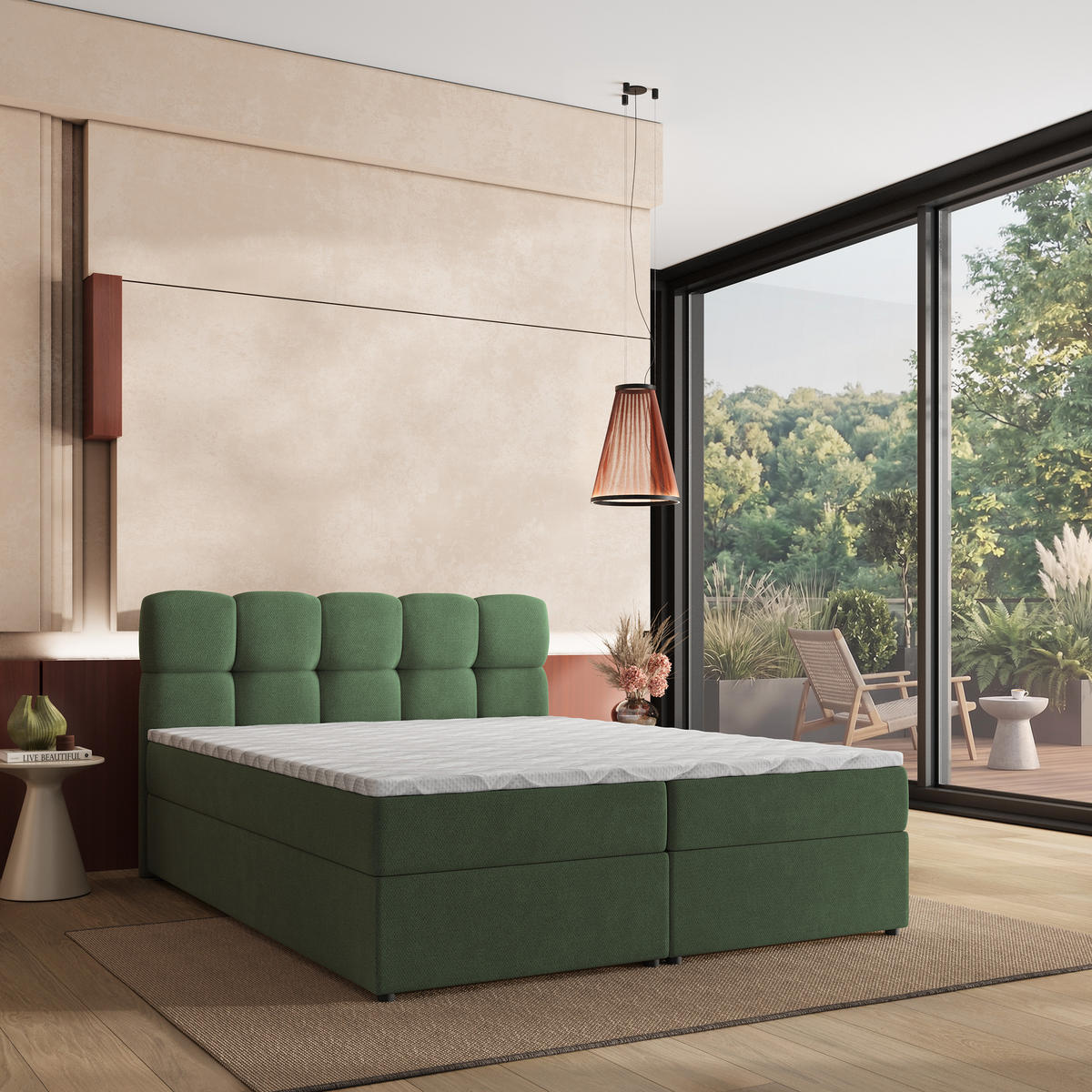 BOXBETT MERU 140x200 cm mit Matratze und Topper - Grün - Grün, Holz (140/200cm) - MASSENO