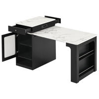 SIDEBOARD mit Riffelglastüren & Steckdosenstation schwarz 80×71-151×92 cm aus MDF und Glas - Schwarz, Holzwerkstoff (80/92/151cm) - Luhomfu