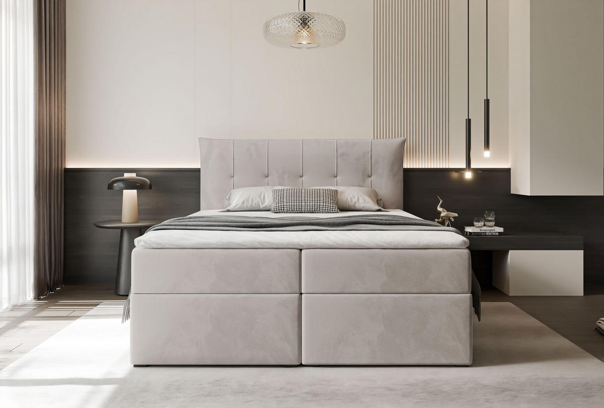 BOXBETT CHESTER 160/200 cm mit Matratze und Topper, Hellgrau - Hellgrau, Holzwerkstoff/Textil (160/200cm) - Idohome