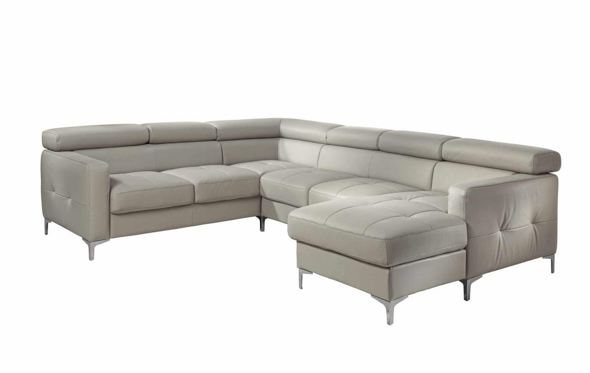 WOHNLANDSCHAFT aus Echtleder mit Schlaffunktion und Bettkasten - Chromfarben/Silberfarben, Leder/Metall (304/74/240cm) - Cotta