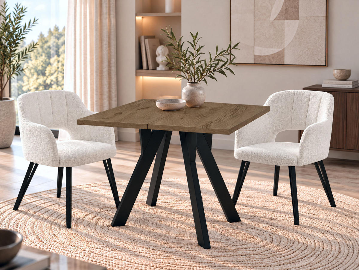 STÔL Clover Štvorcový Rozkladací s Čiernymi Bukovými Nohami – Dub Lefkas – 90 x 90 / 190 cm - hnedá/čierna, drevo/kompozitné drevo (90/190/76.5cm) - WFL GROUP