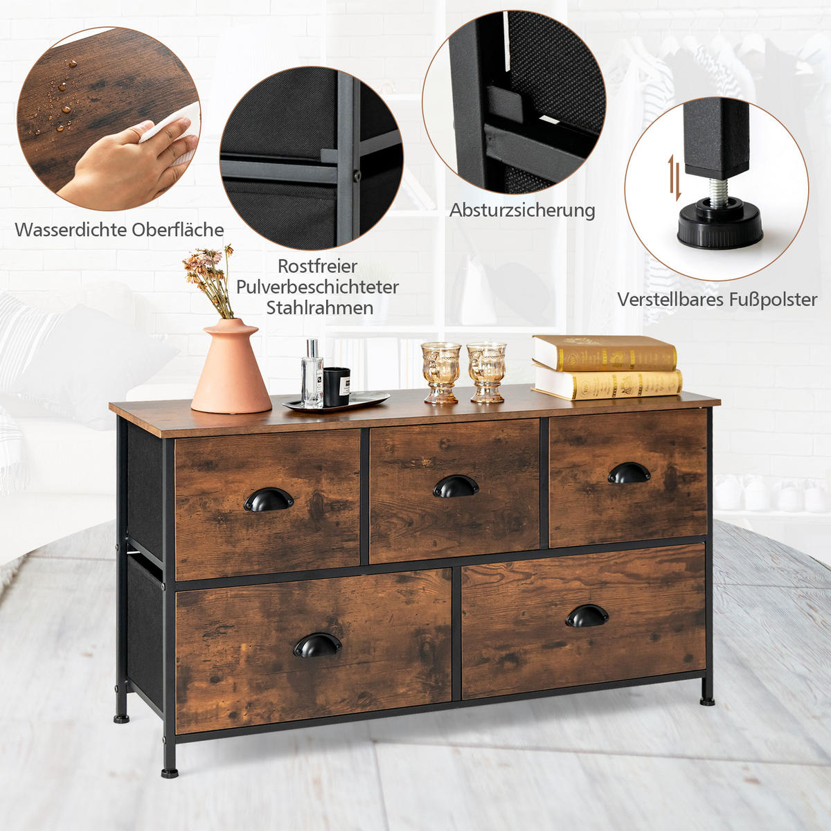 AUFBEWAHRUNGSSCHRANK Kommode Braun - Braun, Holz (30/54/100cm) - COSTWAY