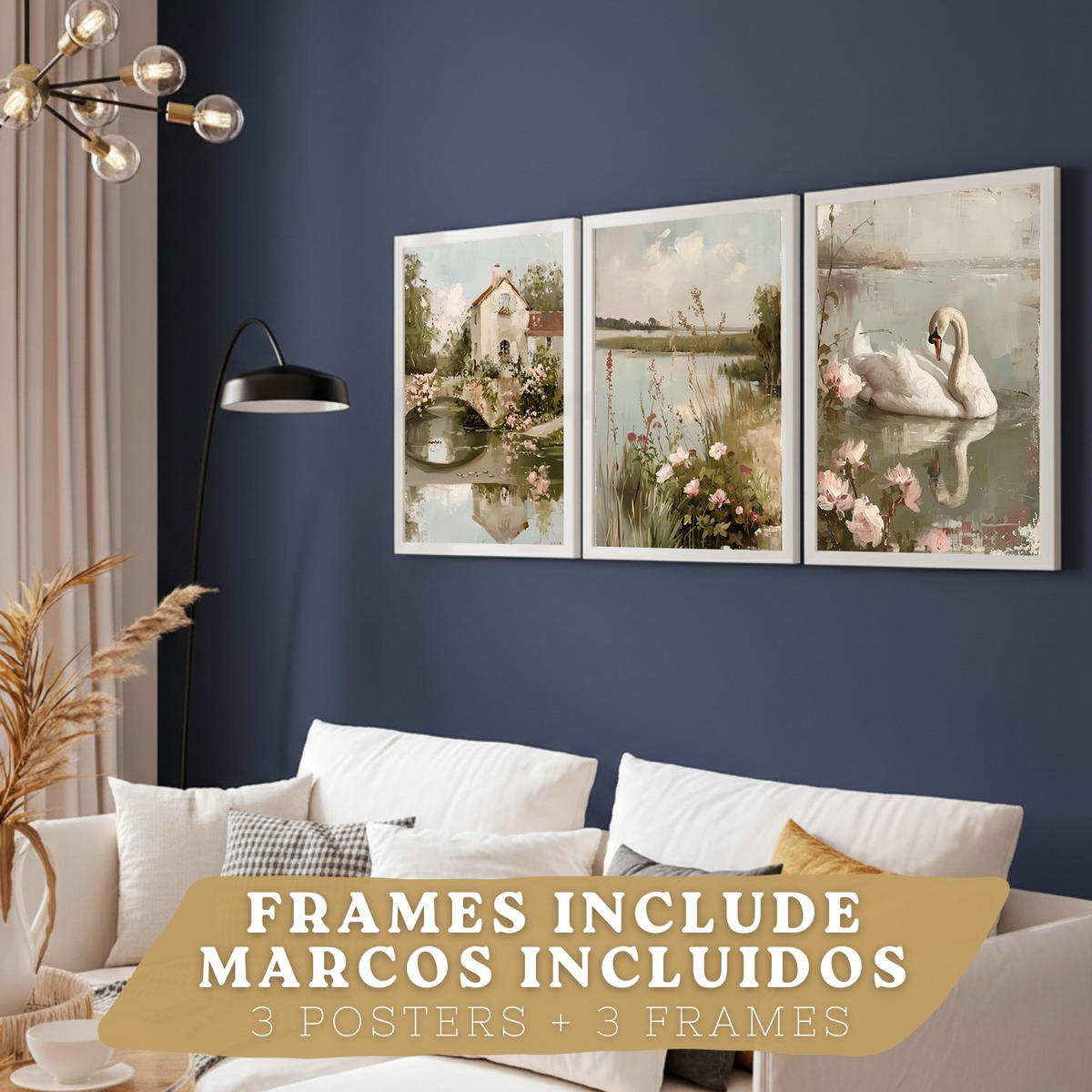 POSTER 3er Bilder-Set Wandbilder Ölmalerei modern Wohnzimmer Deko, Schlafzimmer, Küche, Badezimmer Weißer Rahmen A4 - Weiß, Papier (29.7/1/21cm) - Nacnic