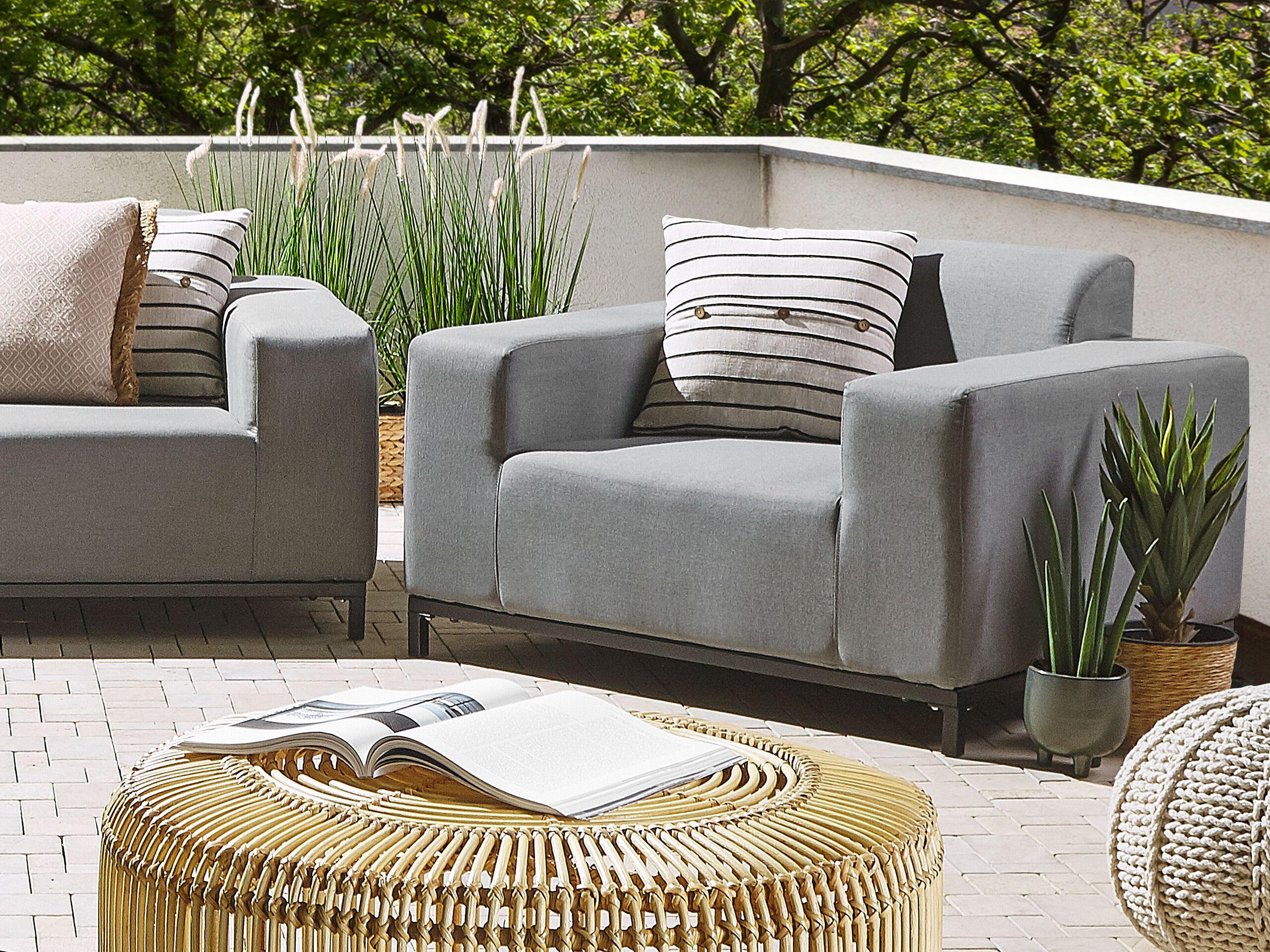 GARTENSESSEL 2er-SET grau/schwarzes Gestell Rovigo - Schwarz/Grau, Textil (105/68/84cm) - Beliani