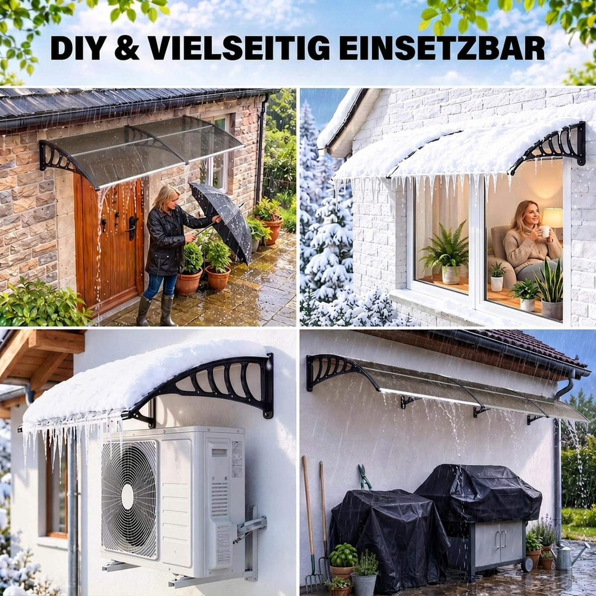 PULTVORDACH Polycarbonate Aluminium Braun Schwarz - Schwarz, Kunststoff/Metall (96/27/303cm) - Outsunny