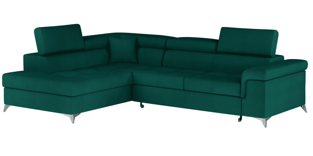 ECKSOFA mit Schlaffunktion und Bettkasten, pflegeleichter Monolith-Stoff - Chromfarben/Dunkelgrün, Textil/Metall (275/202cm) - Eltap