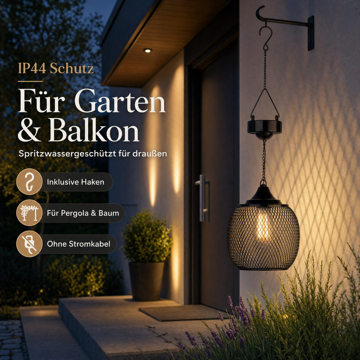 SOLAR-LED-HÄNGELATERNE - elegantes Metall-Mesh-Design mit warmweißem Licht und Dämmerungssensor für Garten und Terrasse - Weiß, Metall (15/15/50cm) - Northpoint