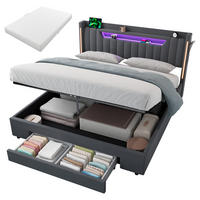 POLSTERBETT 160×200 mit Matratze, Bettkasten, Schubladen und LED Beleuchtung,Samtbezug, in Grau - Grau, Holzwerkstoff/Textil (160/200cm) - STILVORA