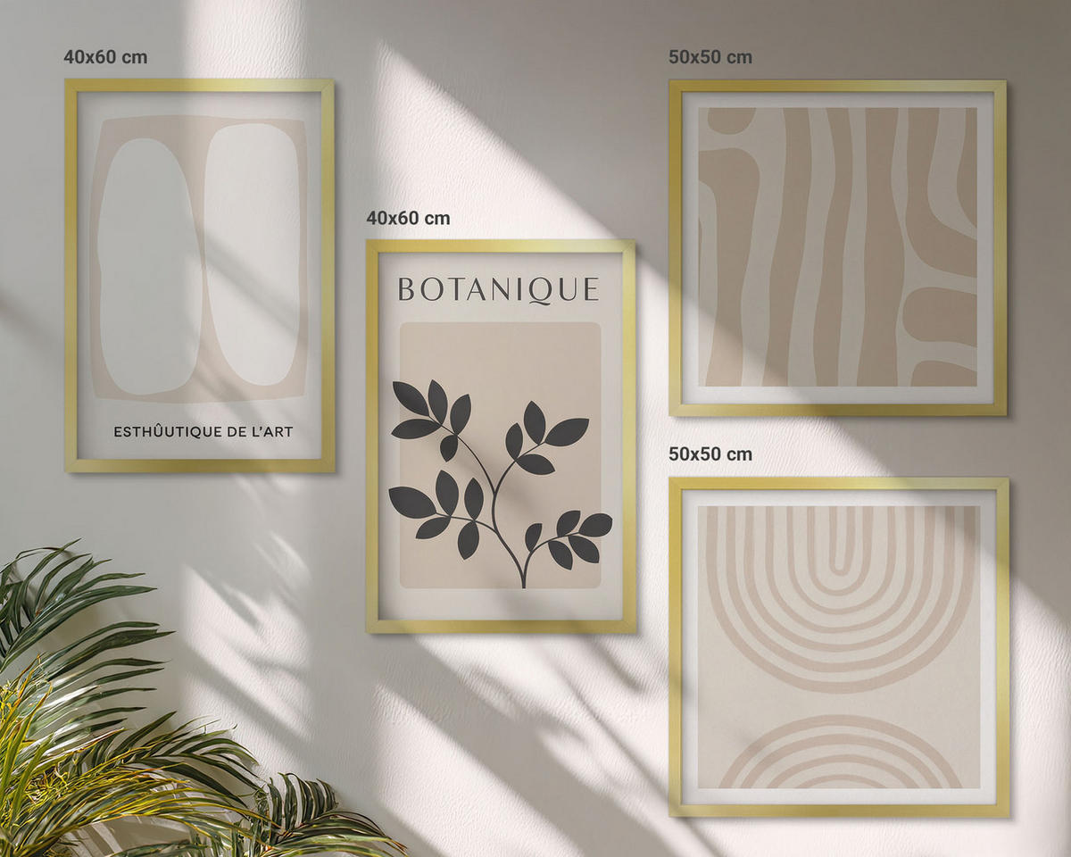 BILDER SET 4er Set - 50x50 cm & 40x60 cm Goldrahmen - Boho-Pflanzenposter - Goldfarben, Kunststoff (50/50cm) - TULUP