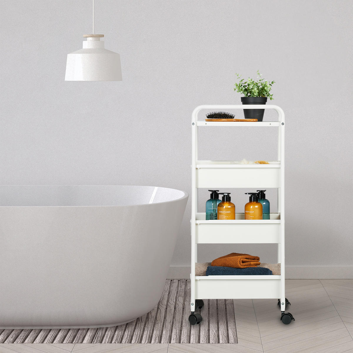 VOZIČEK - bela, kovina/umetna masa (32.5/85.5/40cm) - Relaxdays