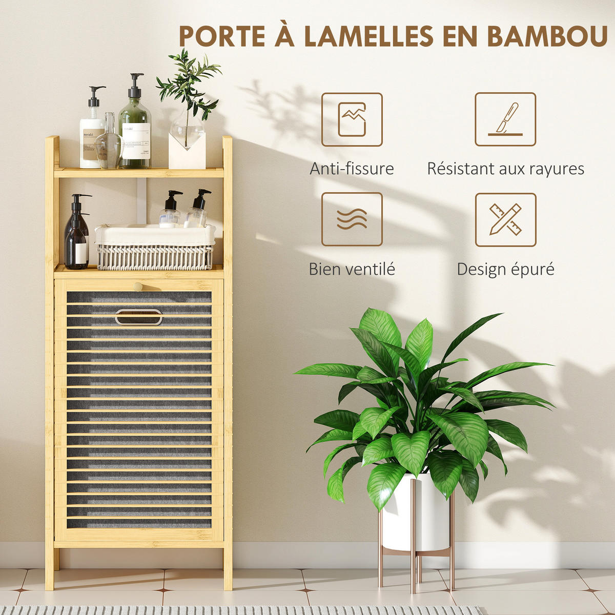 BADEZIMMERSCHRANK DE-17340 Natur - Naturfarben, Naturmaterialien (30/95/40cm) - ComfortXL