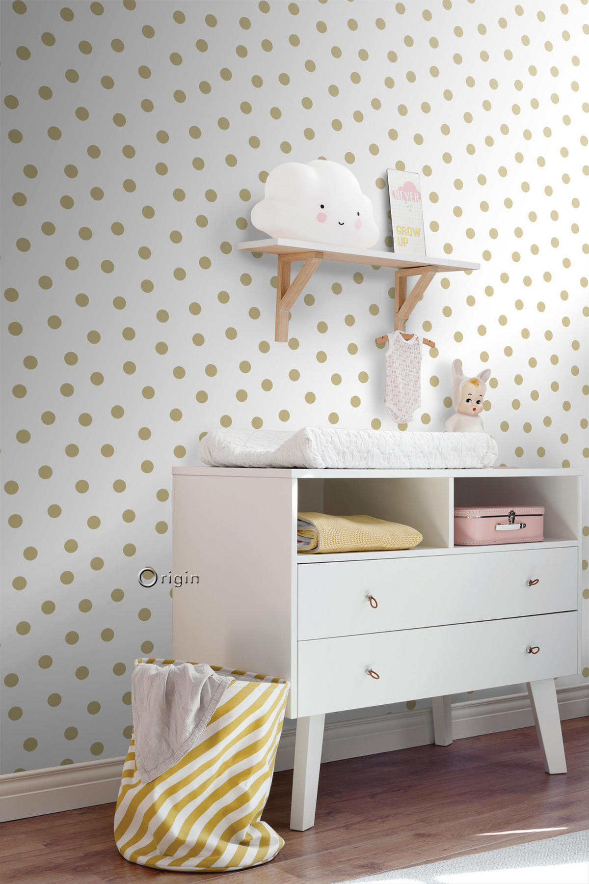 TAPETE Punkte 53 cm x 10.05 m - Weiß, Papier (53/0.1cm) - Origin Wallcoverings