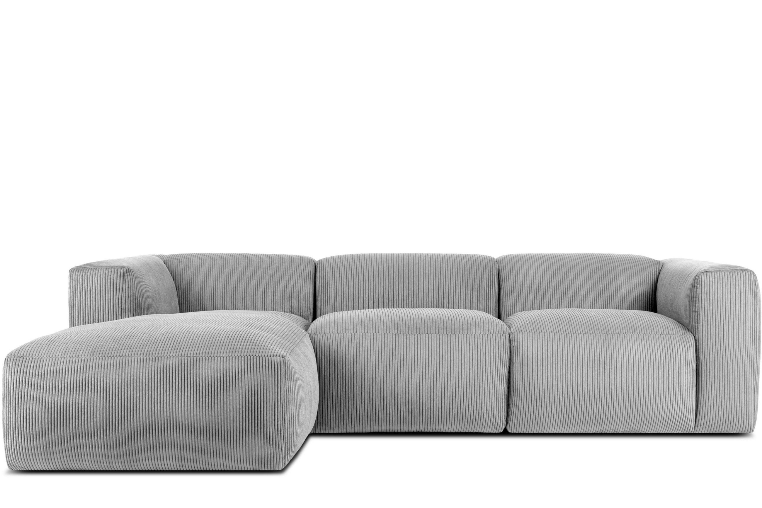 ECKMODULSOFA-LINKS BUFFO mit extrem weicher und bequemer Sitzfläche, Kordstoff, hellgrau - Hellgrau, Textil (297/180cm) - KONSIMO®