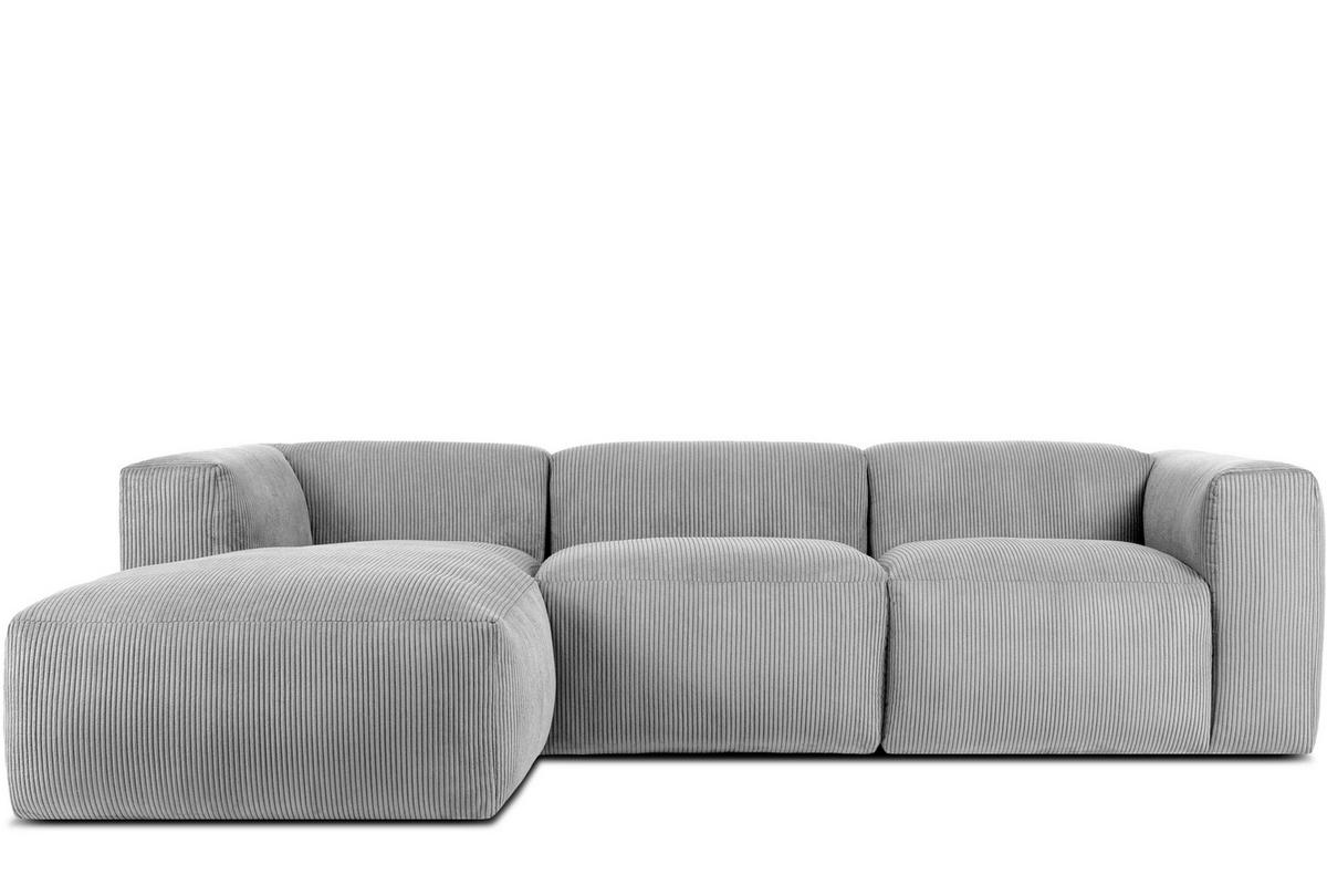 ECKMODULSOFA-LINKS BUFFO mit extrem weicher und bequemer Sitzfläche, Kordstoff, hellgrau - Hellgrau, Textil (297/180cm) - KONSIMO®