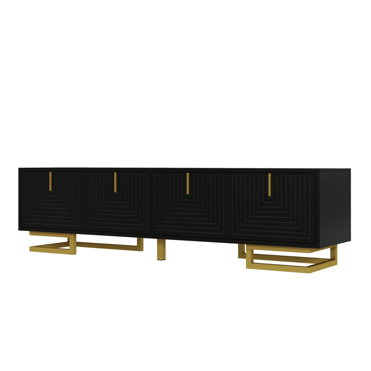 TV-SCHRANK mit 4 Türen 160 x 38 x 44,5 cm Schwarz mit goldfarbenen Details - Schwarz, Holzwerkstoff (38/44.5/160cm) - Beauniv