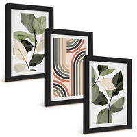 BILDER SET 3er Set - 20x30 cm Schwarzer Rahmen - Geometrische Pflanzenmotive - Schwarz, Kunststoff (20/30cm) - TULUP