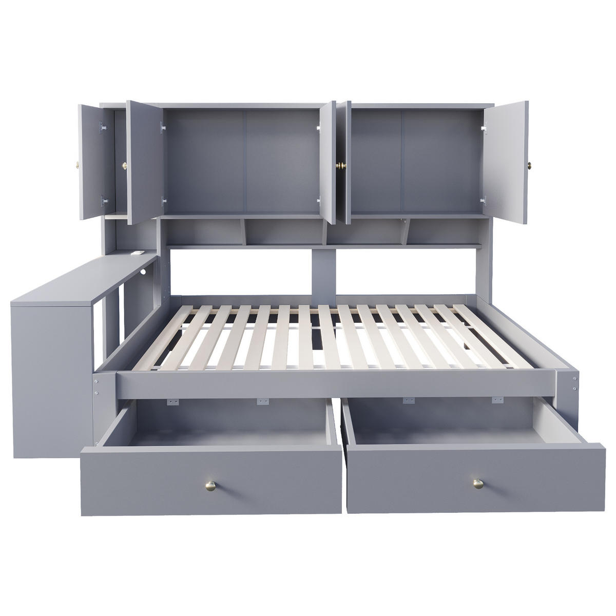STAURAUMBETT 90/200 cm mit Schreibtisch, LED und Schubladen, DE-41644, in Grau - Grau, Holzwerkstoff (90/200cm) - ComfortXL