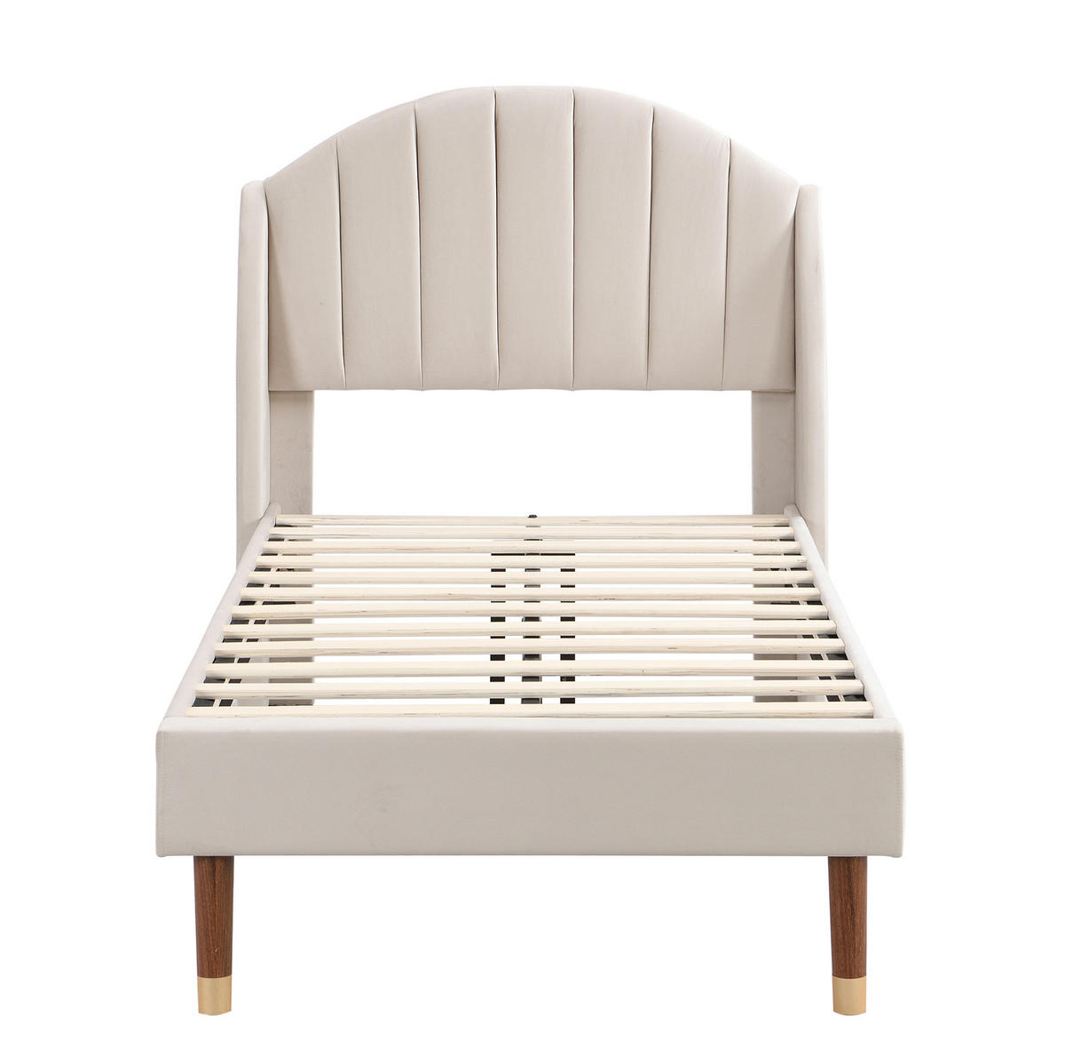 POLSTERBETT 90/200 cm Beige mit Lattenrost und Kopfteil - Beige, Textil (90/200cm) - OKWISH
