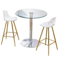 BARTISCH-SET DE-39350 3-teilig, Glastisch und 2 Hocker Transparent/Gold - Goldfarben, Metall (89/92/89cm) - ComfortXL