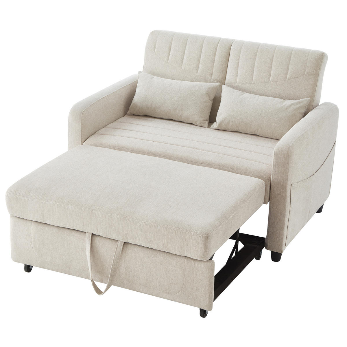 SOFA mit Schlaffunktion Zweisitzer Ausziehbar mit 3-stufig verstellbarer Rückenlehne PU Antik Schwarz 156/100 cm - Beige, Kunststoff (114/82.5/77cm) - OKWISH