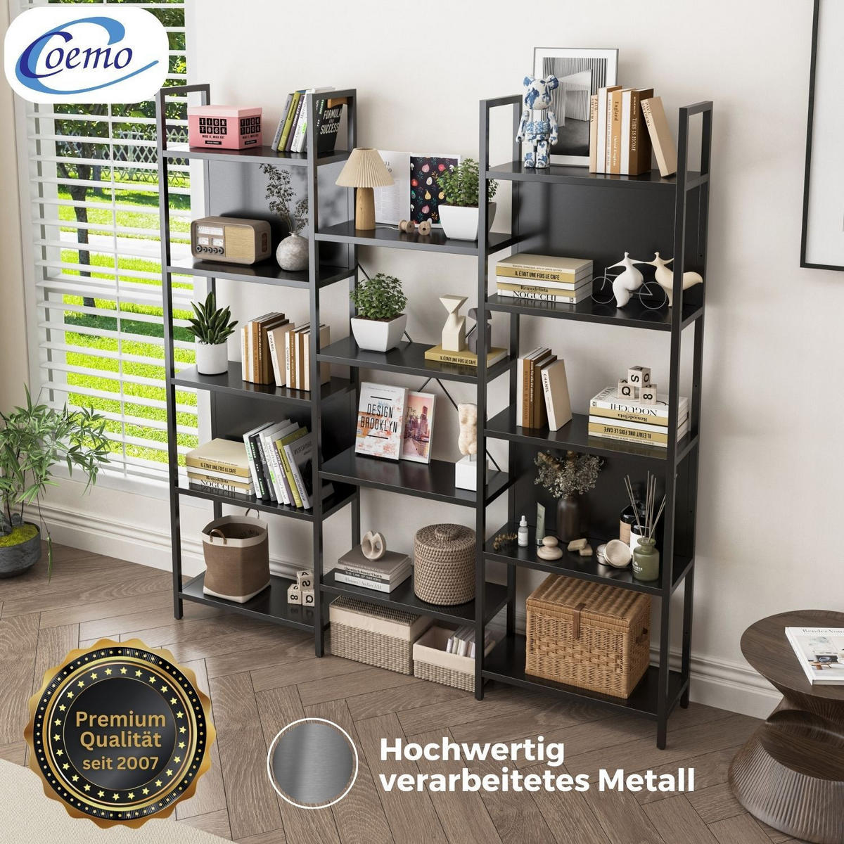 REGALWAND CHICAGO Metall Schwarz 158/24/166 cm - Schwarz, Metall (24/166/158cm) - Coemo