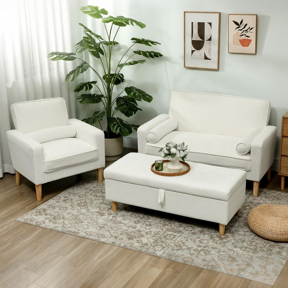 SOFA 2-Sitzer 130 cm Polyester Cream White - Weiß, Holz (74.5/82/130cm) - Meubliv