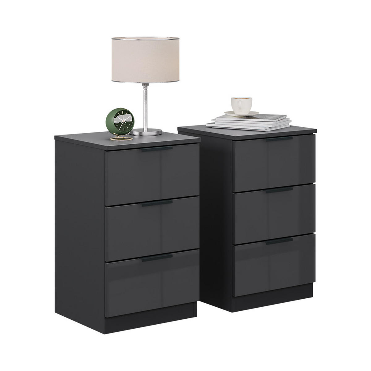 NOČNÍ STOLEK Fino Černý vysoký lesk - vysoce lesklá černá, kompozitní dřevo (37.6/61.8/35cm) - Vicco