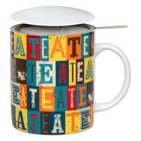 KAFFEEBECHER mit Sieb und Deckel Tea Squares - Naturfarben, Keramik (0.3L) - Könitz