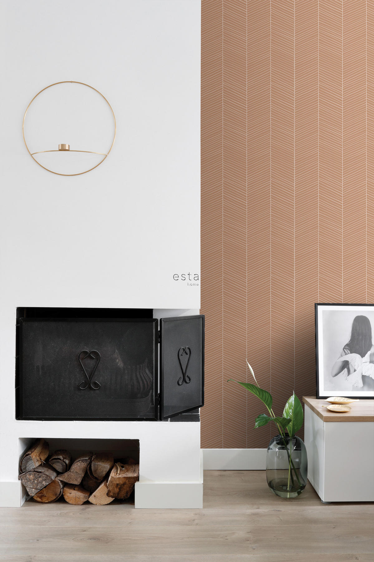 TAPETE Fischgrätmuster 53 cm x 10.05 m - Terracotta, Papier (53/1000cm) - ESTAhome