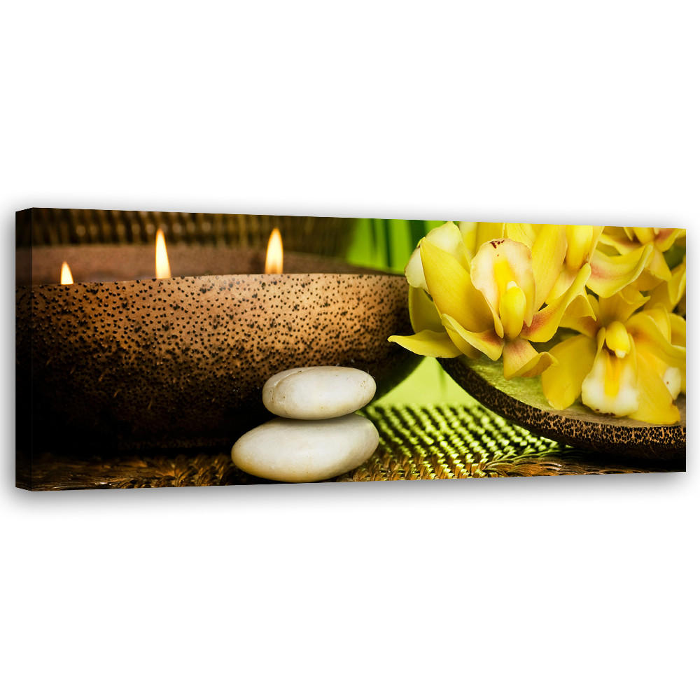 WANDBILD blumen bambus kerze - Gelb, Textil (90/30cm) - Feeby