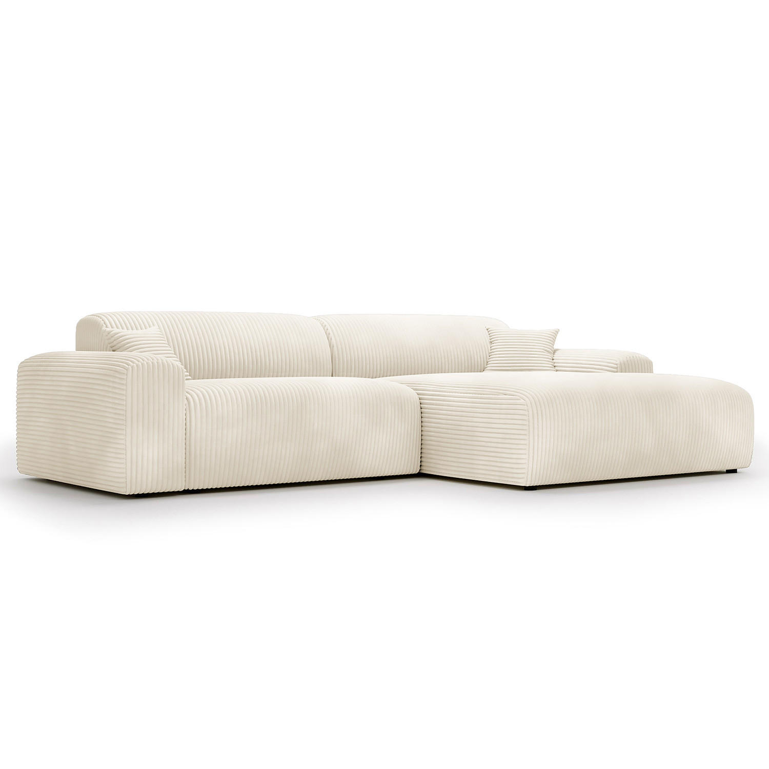 ECKSOFA mit Longchair - Cord - Creme/Schwarz, Kunststoff/Textil (284/178cm) - home24