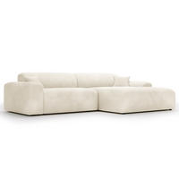ECKSOFA mit Longchair - Cord - Creme/Schwarz, Kunststoff/Textil (284/178cm) - home24