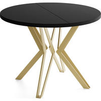 ESSTISCH Daisy runder ausziehbarer, Schwarz 100-180/100/76 cm - Goldfarben/Schwarz, Holzwerkstoff/Metall (100/100/76cm) - WFL GROUP