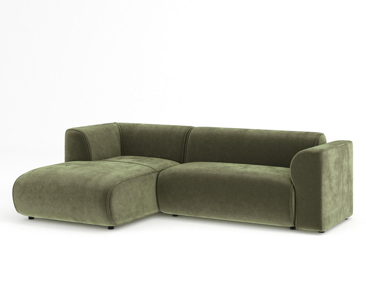 ECKSOFA Melani Olivenfarbe Samtstoff - Schwarz/Olivgrün, Holz/Holzwerkstoff (253/153cm) - Maison de Reve