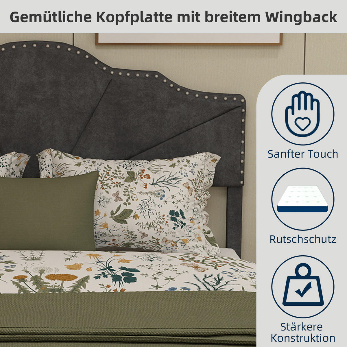 POLSTERBETT 160x200 cm Samt ohne Stauraum grau - Grau, Textil (160/200cm) - LEBENLANG