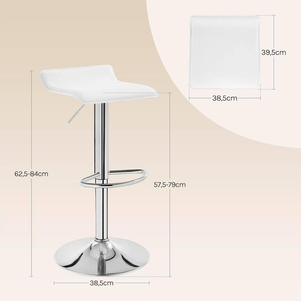 BARHOCKER, Höhenverstellbarer Barstuhl,aus Kunstleder Metall - Weiß, Metall (38.5/84/39.5cm) - Woltu