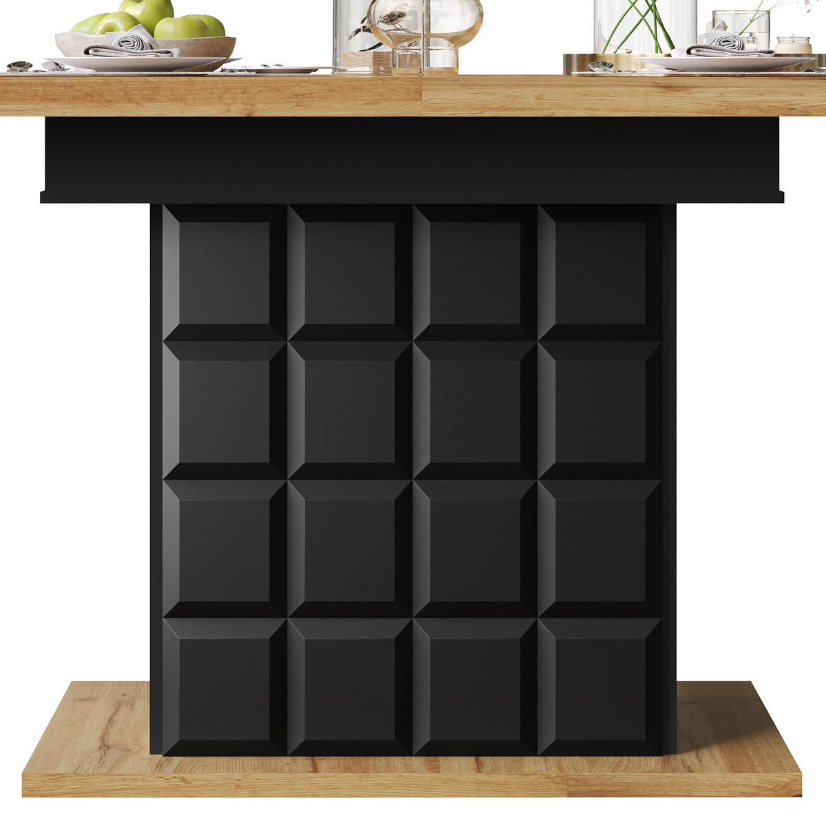 AUSZIEHTISCH 110-140/80/75 cm in Schwarz/Natur mit Stauraum für 4-6 Personen - Schwarz, Holzwerkstoff (110/80/75cm) - BEAOK