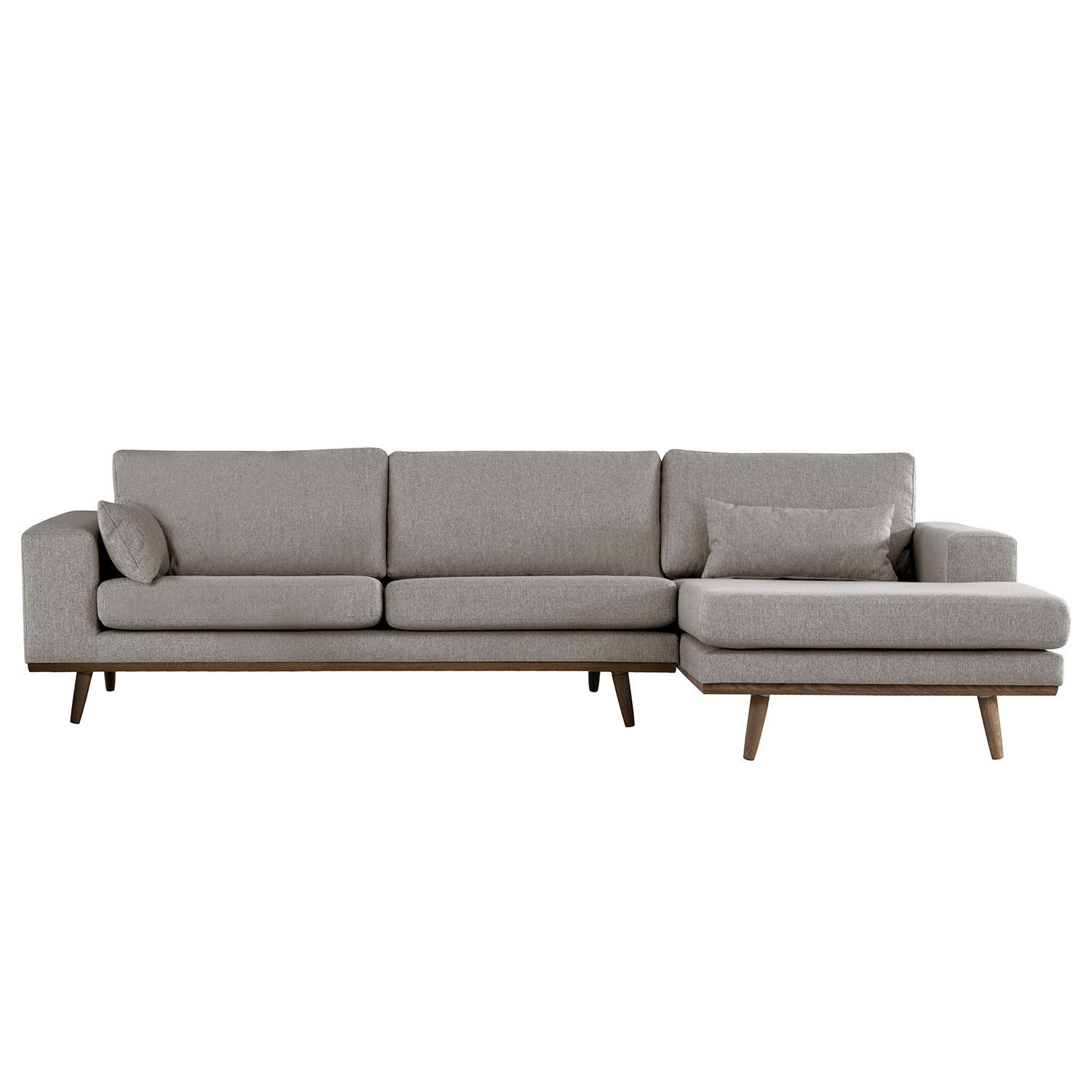 ECKSOFA mit Longchair - Eichefarben/Graubraun, Eichenholz/Textil (281/153cm) - home24