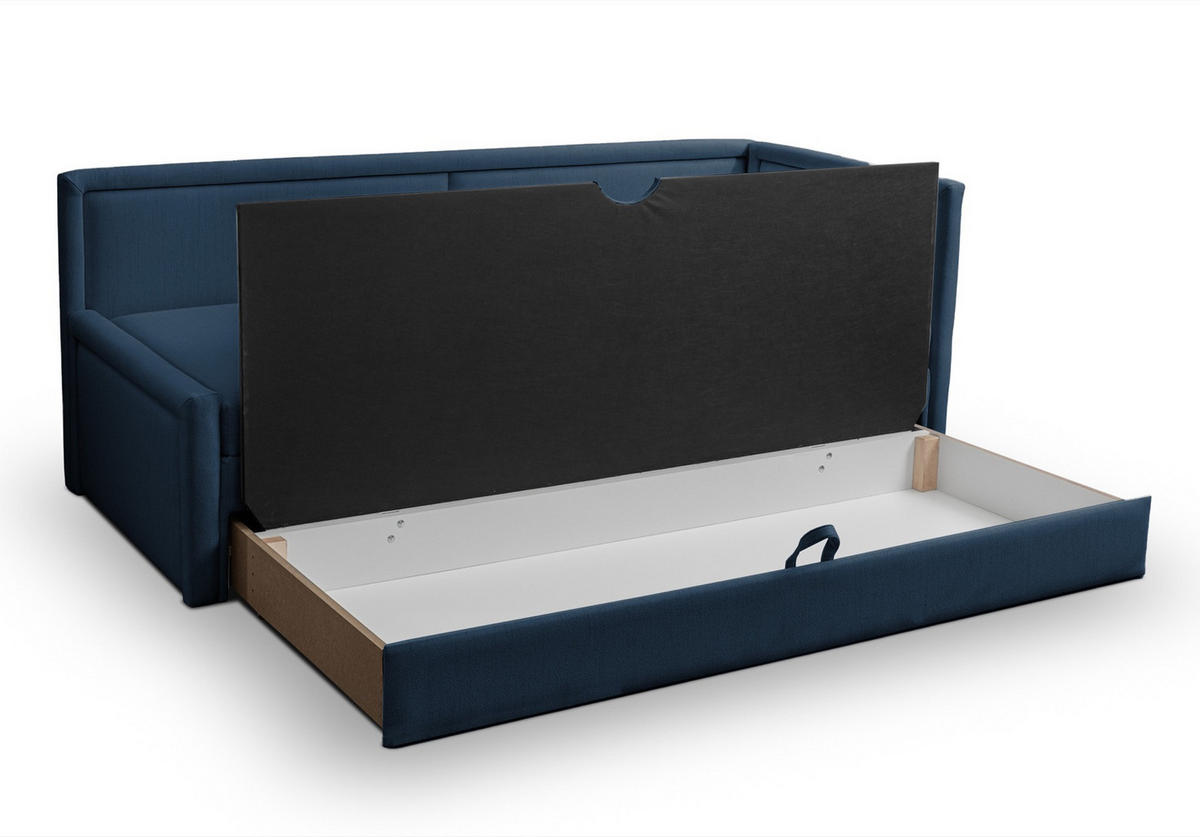 JUGENDBETT Caprili Dunkelblau mit Bettkasten - Schwarz/Dunkelblau, Kunststoff/Textil (163/189cm) - Selsey