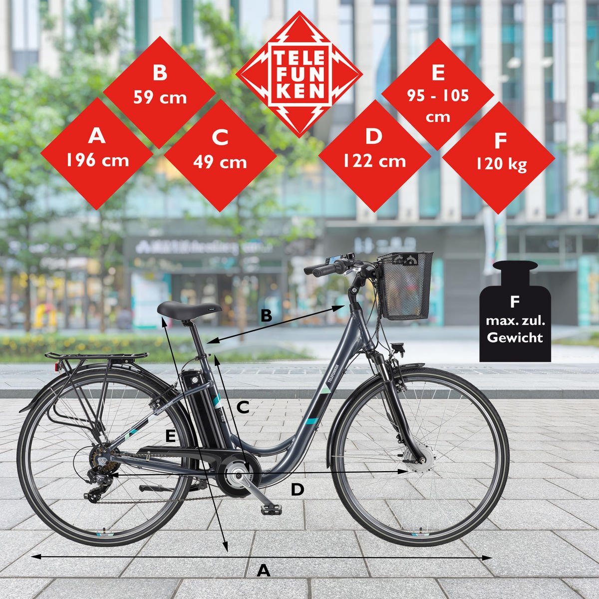 E-BIKE Cityrad Multitalent RC822 Für Damen u. Herren 374,4 Wh Frontmotor 7-Gang-Kettenschaltung 28 Zoll - Anthrazit, Metall (114.5cm) - Telefunken