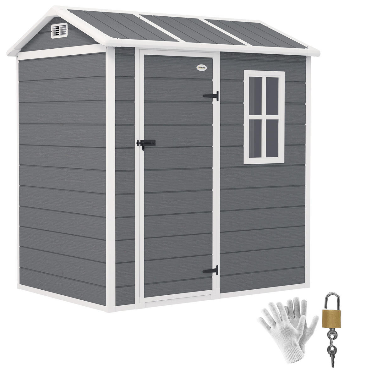 GERÄTEHAUS Kunststoff 2,1m² 186 x 130 x 199cm Geräteschuppen mit Satteldach - Grau, Kunststoff (130/199/186cm) - Outsunny